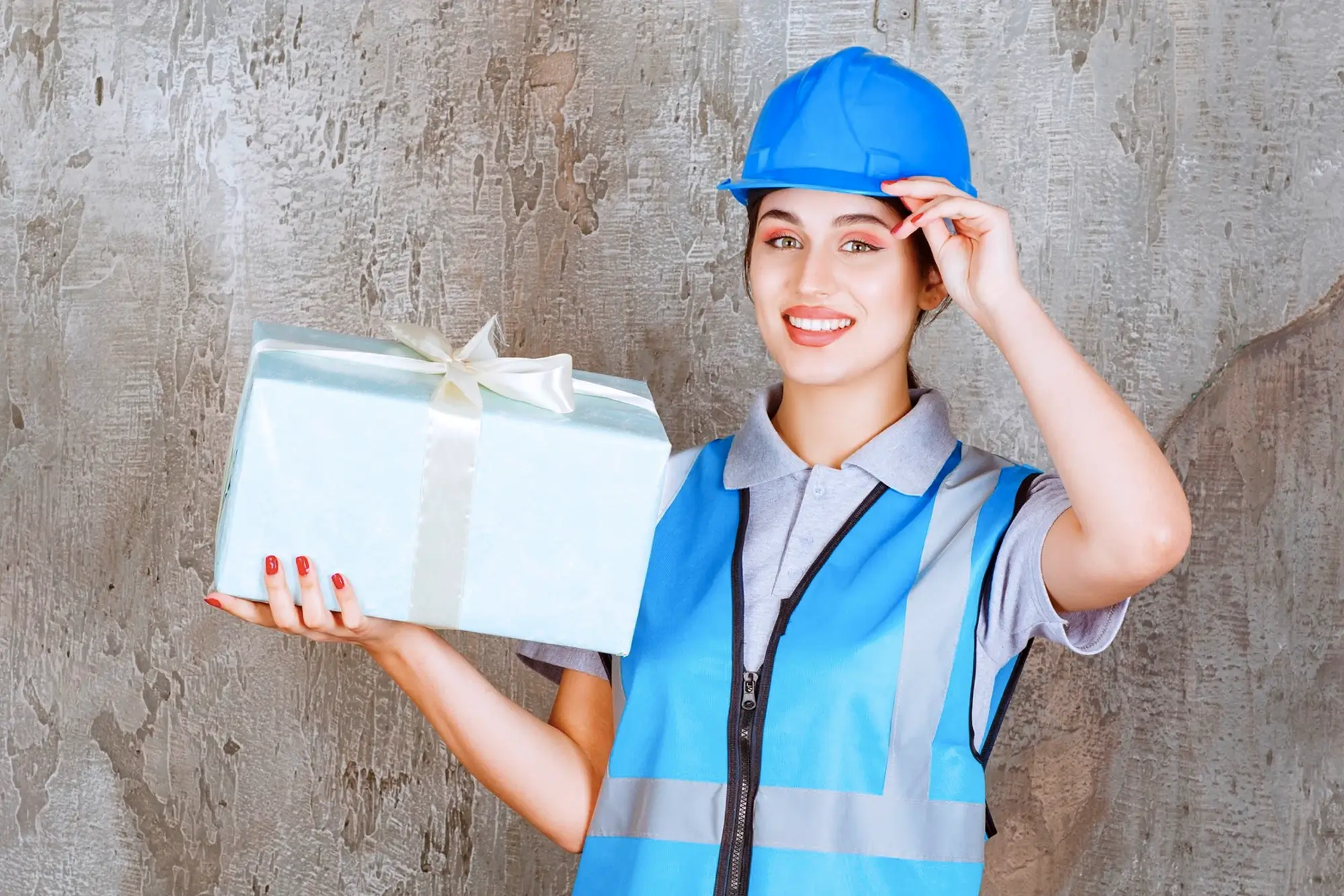 Engenheira segurando um presente