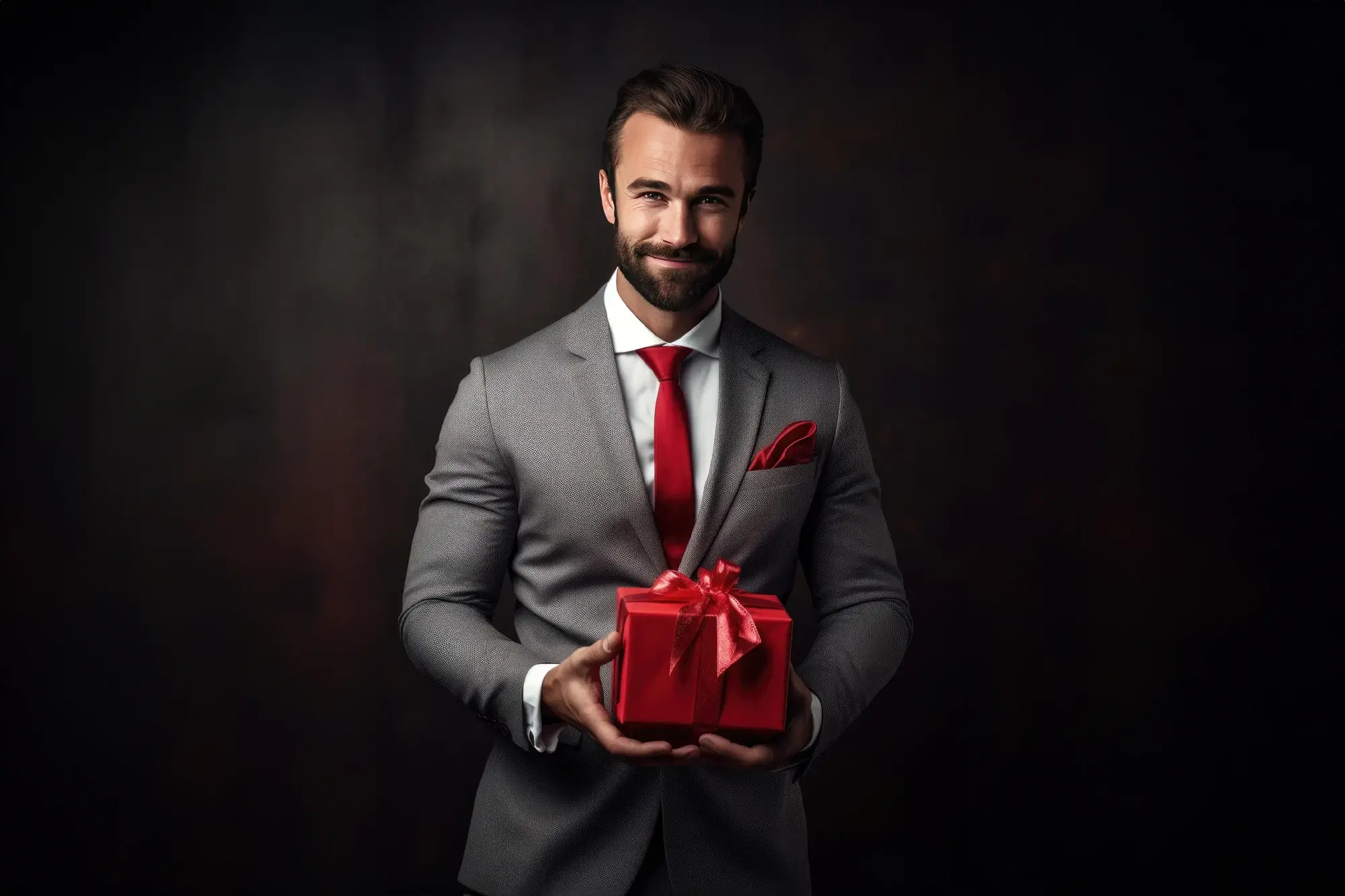 Homem Sofisticado segurando um presente